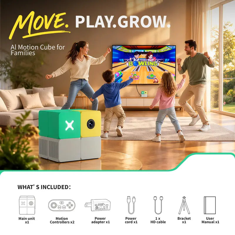 YUYIU U7-BOX 4K Motion Sensing Game Console for Kids & Families – Built-In Sports Games, AI Camera Games, Classic Games, with 2 Wireless Controllers & Stand