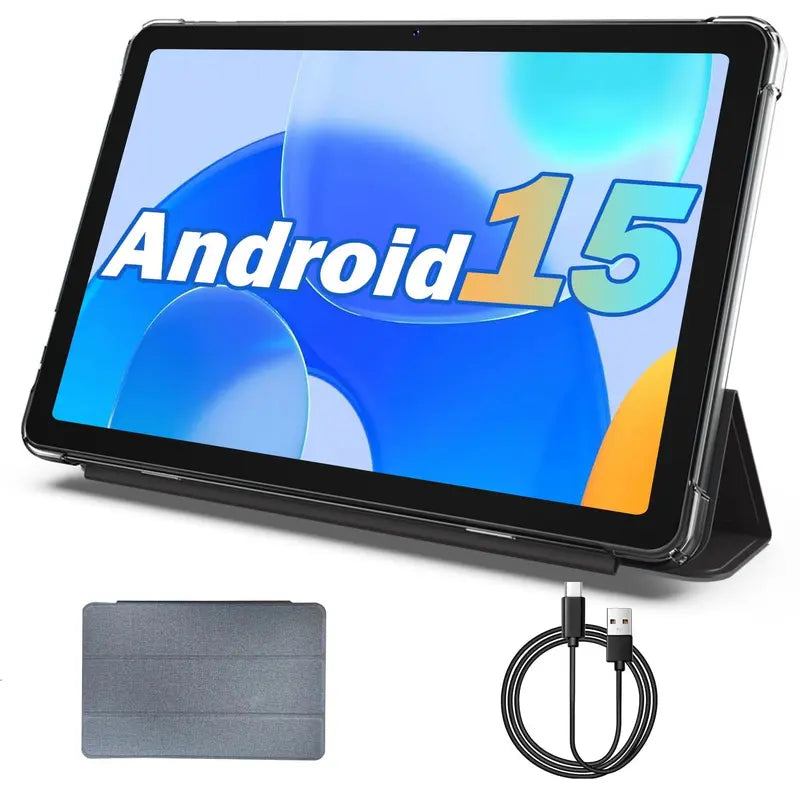 JUNINKE Kids 10.1" Android 15 Tablet - Educational Touchscreen Device with Protective Case, Dual Cameras, Wi-Fi, Parental Controls & Long-lasting Battery