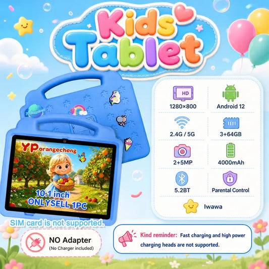 10.1In Chargeable Screen Children'S Learning & Entertainment Tablet, Android 12, 3+64GB Storage, 4000Mah Battery, 2+5 MP Dual Cameras, Shockproof, Bluetooth, Wifi, Parental Control, Holiday Gifts, No Adapter (Tiktok Shop Fall Deals, 2026 Stockup)