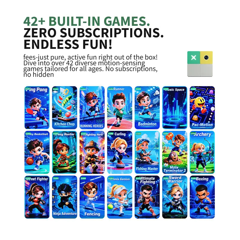 YUYIU U7-BOX 4K Motion Sensing Game Console for Kids & Families – Built-In Sports Games, AI Camera Games, Classic Games, with 2 Wireless Controllers & Stand