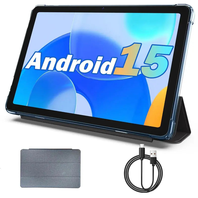 JUNINKE Kids 10.1" Android 15 Tablet - Educational Touchscreen Device with Protective Case, Dual Cameras, Wi-Fi, Parental Controls & Long-lasting Battery