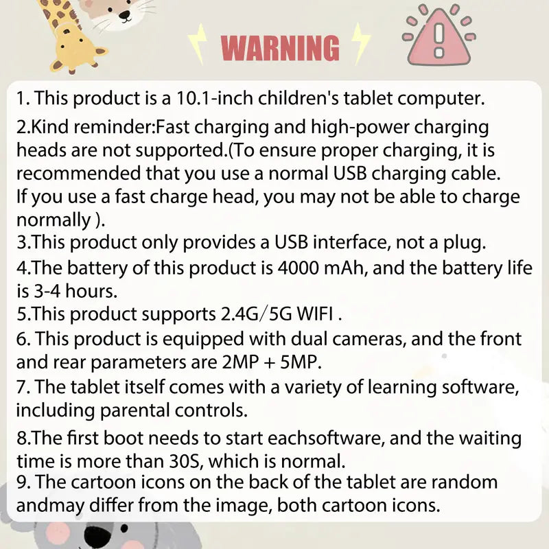 10.1In Chargeable Screen Children'S Learning & Entertainment Tablet, Android 12, 3+64GB Storage, 4000Mah Battery, 2+5 MP Dual Cameras, Shockproof, Bluetooth, Wifi, Parental Control, Holiday Gifts, No Adapter (Tiktok Shop Fall Deals, 2026 Stockup)