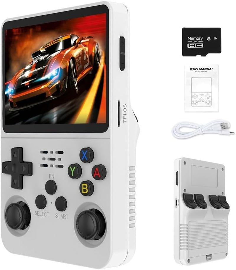 R36S 2025 New Retro Handheld Game Console, 20000+ HD Games Mini Retro Video Console, 3.5 Inch IPS Screen, Portable Arcade Video Gaming Console Gift for Adults (White)