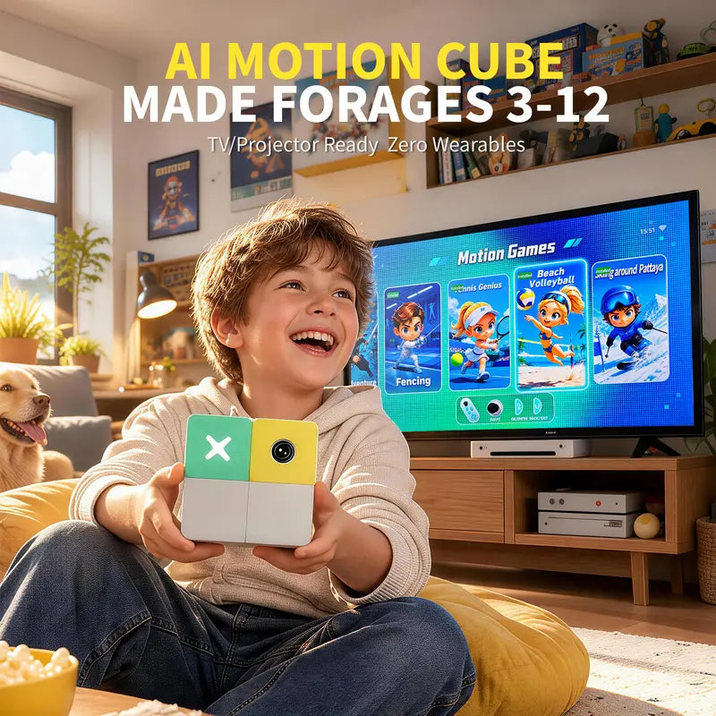 YUYIU U7-BOX 4K Motion Sensing Game Console for Kids & Families – Built-In Sports Games, AI Camera Games, Classic Games, with 2 Wireless Controllers & Stand
